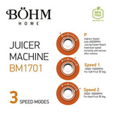 Storcator Fructe si Legume BÖHM BM1701, 600W, 3 Viteze, Tub 65 mm, Material Fara BPA