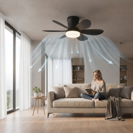 Lustra LED cu Ventilator, Telecomanda IR, 13.5W, 420mm, Neagra