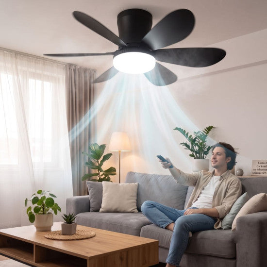 Lustra LED cu Ventilator, Telecomanda IR, 13.5W, 420mm, Neagra