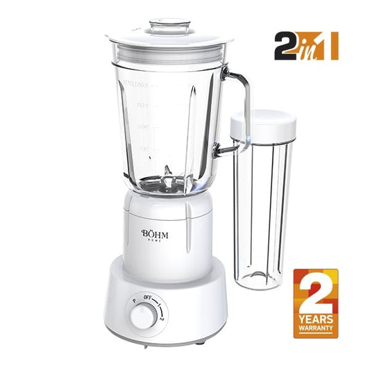 Blender 2 în 1 cu Cupe din Plastic și Sticlă, 350 W, Material Fără BPA, BÖHM BM5010