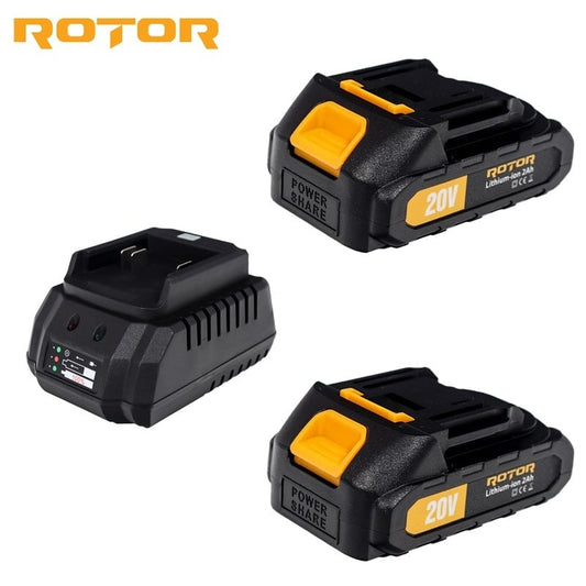 Set încărcător și 2 acumulatori ROTOR RCB-20V, 20V/2Ah, Litiu-Ion, încărcare rapidă 2A