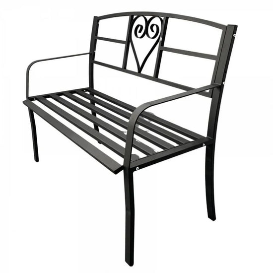 Banca metalica pentru gradina VivaTechnix VMD-1049, 121x55x98 cm, negru mat, max. 180 kg