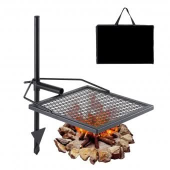 Gratar pivotant pentru foc de tabara, otel, plasa diamant, reglabil, detasabil cu geanta, 675x405x710 mm, 3.5 kg, 6 kg sarcina