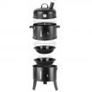 Gratar multifunctional cu afumatoare pe 3 nivele, 44 cm, capac cu ventilatie, otel cromat si emailat, negru, 79 cm, 6.8 kg