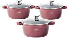 Set 3 cratite cu capac, acoperire cu marmura, anti lipire, XXL 36-40-44cm/14L-18.5L-24L, gaz, electric, ceramic, halogen, inductie