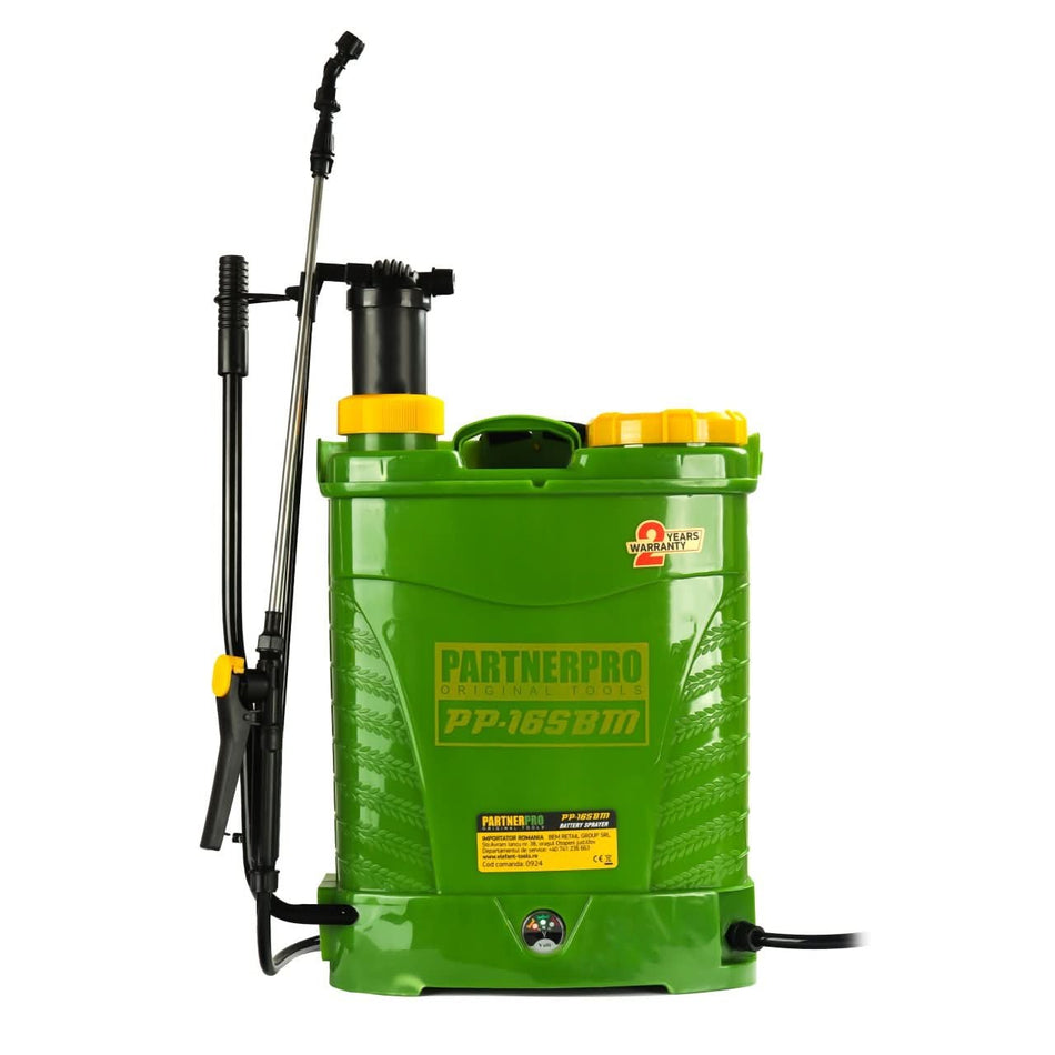 Pompa de stropit PartnerPro PP-16SBM, 2 in 1, acumulator 12V 8Ah, rezervor 16L, lance telescopica