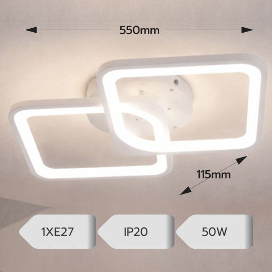 Lustra LED Patrata 50W, 2 Brate, 3 Culori, IR, 550x115 mm