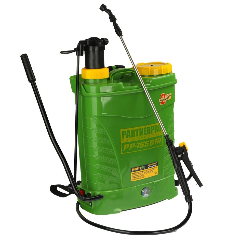 Pompa de stropit PartnerPro PP-16SBM, 2 in 1, acumulator 12V 8Ah, rezervor 16L, lance telescopica