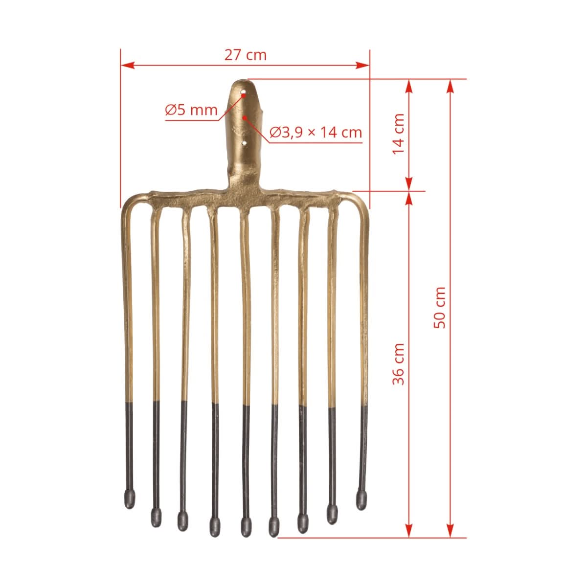 Furca cartofi 9 coarne otel vopsit 36x27 cm fara coada racord 39 mm