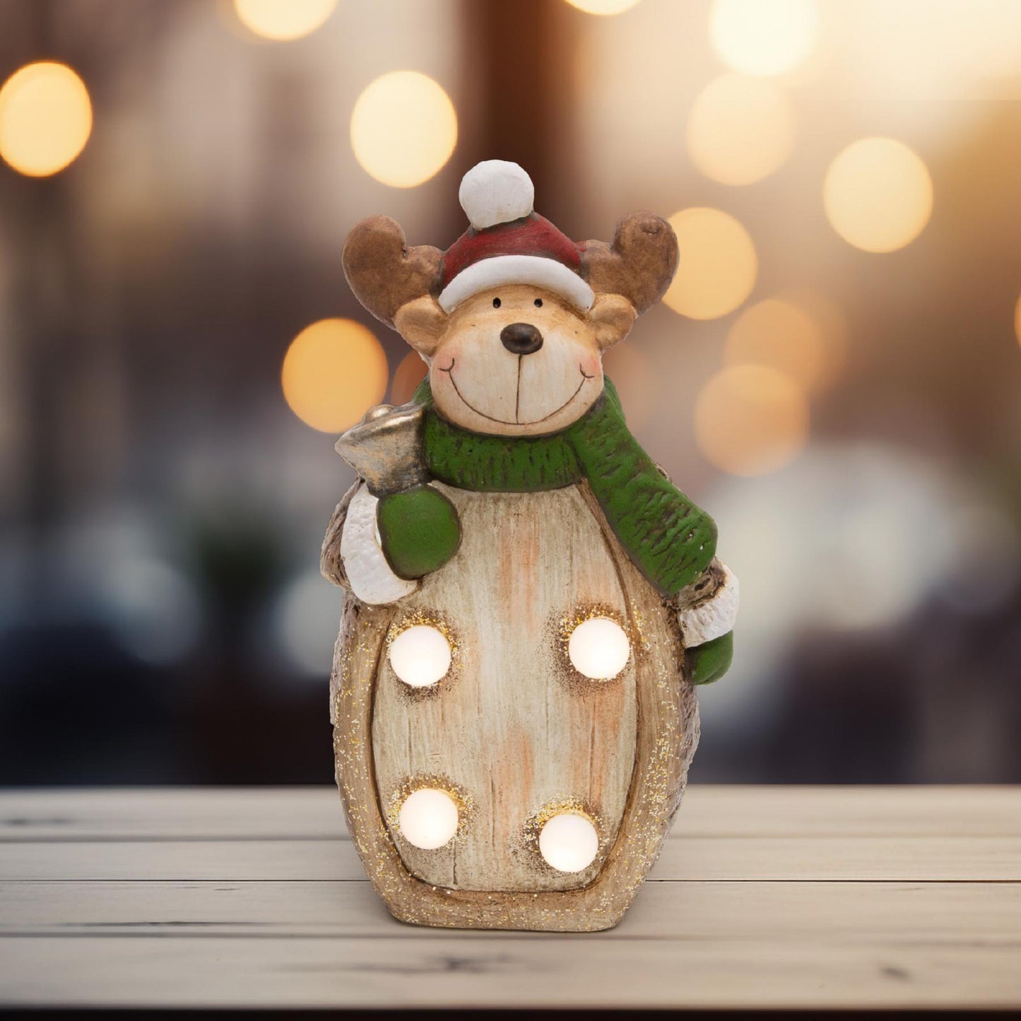 Figurina Ceramica cu Globuri EVA Iluminate, 4 LED-uri Alb Cald, Alimentare LR44, Decor Interior – KDC 17