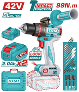 Masina de gaurit cu percutie TOTAL 42V, 99 Nm, 13 mm