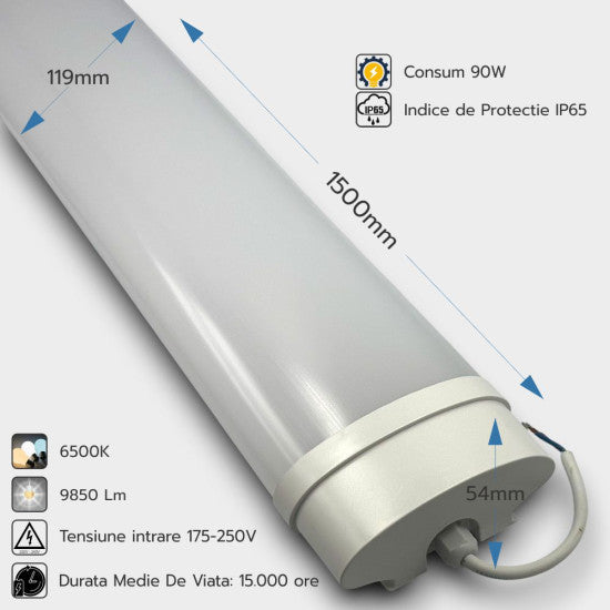 Corp LED IP65 90W, 1500x119x54mm, 6500K