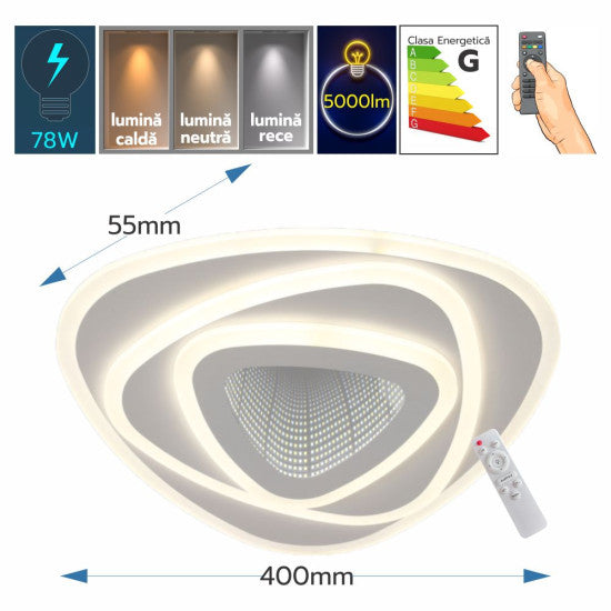 Plafoniera LED Bestla 78W, 5000lm, 400x400x55mm