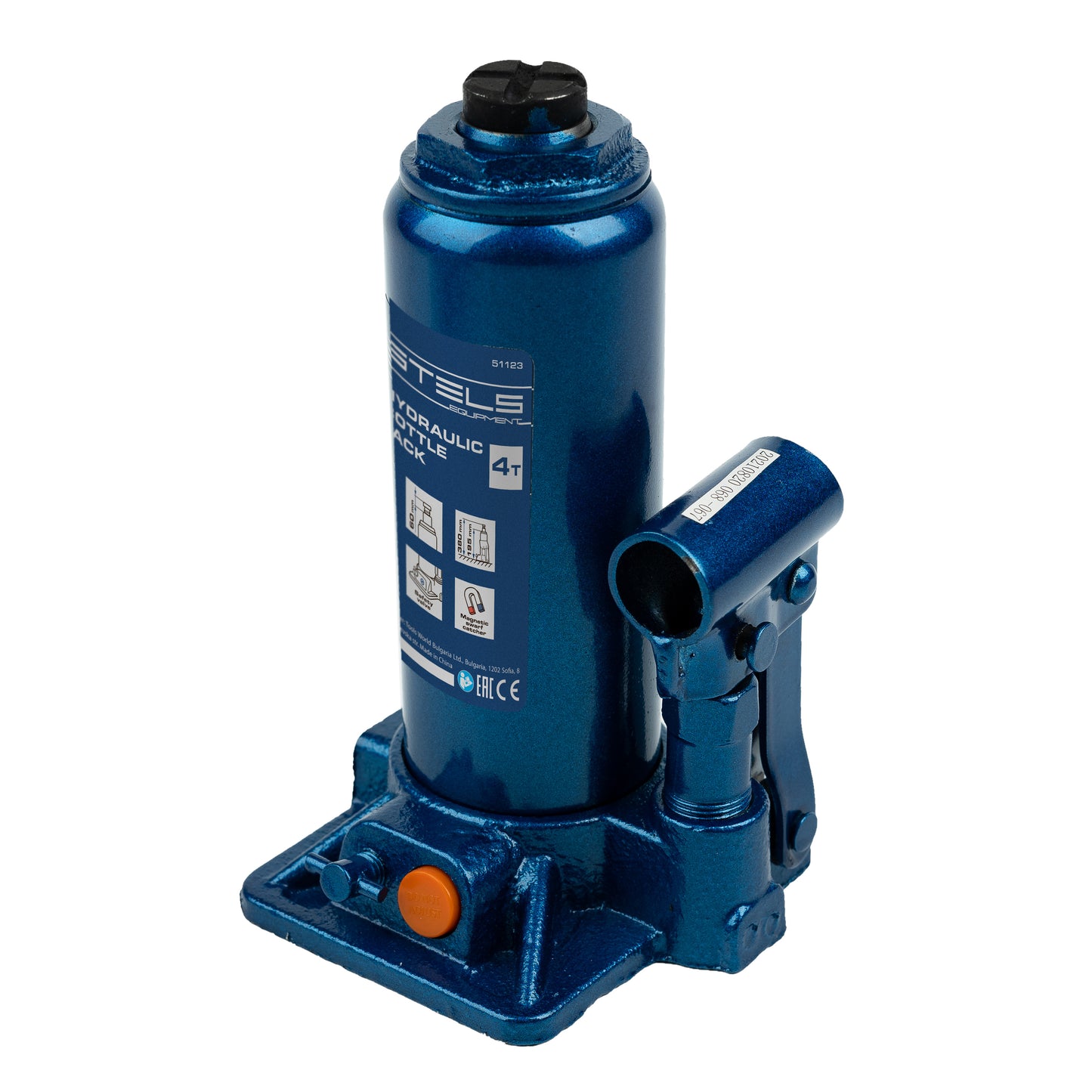 Cric hidraulic auto tip butelie Stels 4T, H 194–372 mm, cu trusa din plastic