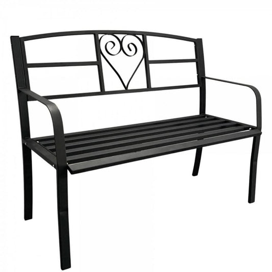 Banca metalica pentru gradina VivaTechnix VMD-1049, 121x55x98 cm, negru mat, max. 180 kg