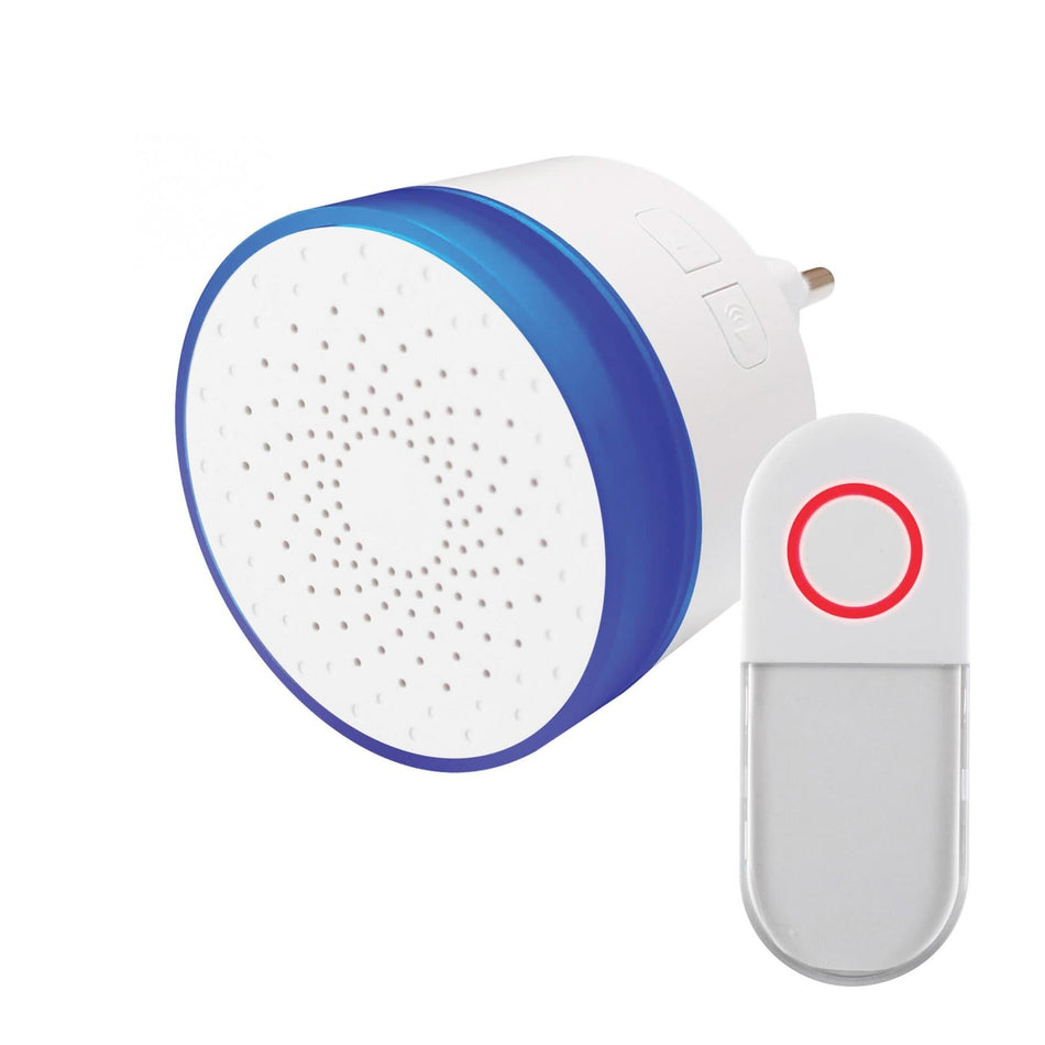 Sonerie Fara Fir DB 1000AC, 100m, 38 Melodii, Volum Reglabil, LED Albastru, IP44, Alimentare 230V