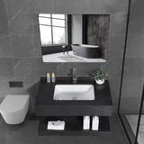 Set Mobilier Baie Sandonna LUMI Negru, Lavoar Piatra Sinterizata, Oglinda LED, Raft, 60x50x15 cm