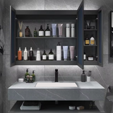 Set Baie NOVA Gri 60x50x15 cm, Oglinda LED, Lavoar Piatra Sinterizata