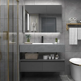 Set Baie NOVA Gri 60x50x15 cm, Oglinda LED, Lavoar Piatra Sinterizata