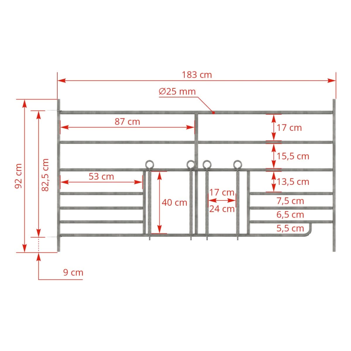 Panou pasune pentru oi, cu poarta de hranire pentru miei 183 × 92 cm