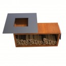 Gratar cu plita 10 mm si vatra pe lemne, 975x975x1050 mm, otel Corten, spatiu depozitare