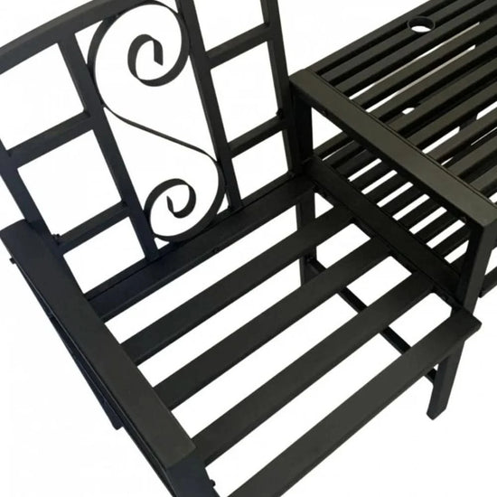 Set mobilier gradina VivaTechnix VMD-1046, masa si 2 scaune, otel, negru mat, cu orificiu umbrela