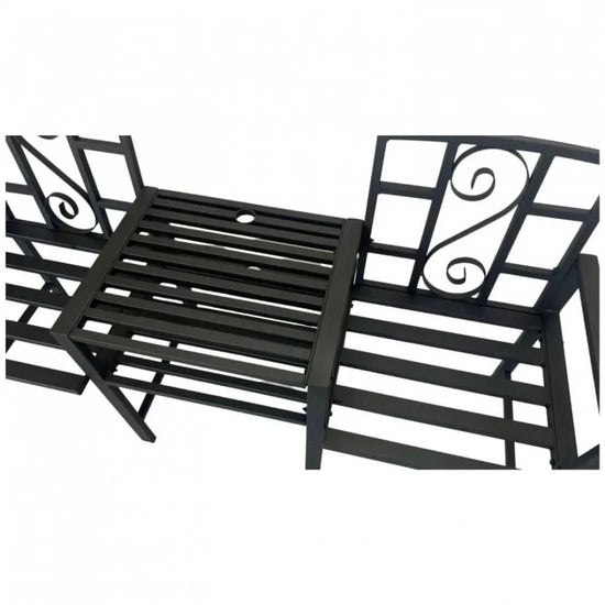 Set mobilier gradina VivaTechnix VMD-1046, masa si 2 scaune, otel, negru mat, cu orificiu umbrela