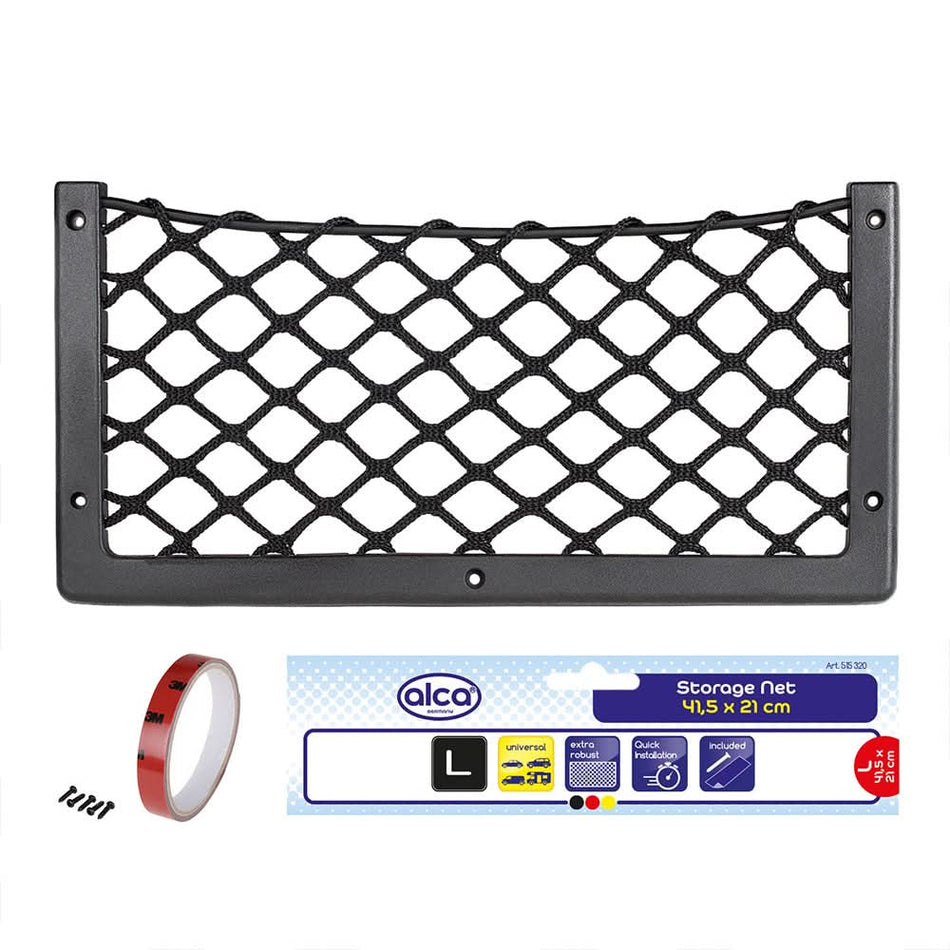 Organizator Depozitare Tip Plasă 415 x 210 mm - Cadrul Plastic Stabil, Elastic Cauciuc, Fixare Ușoară