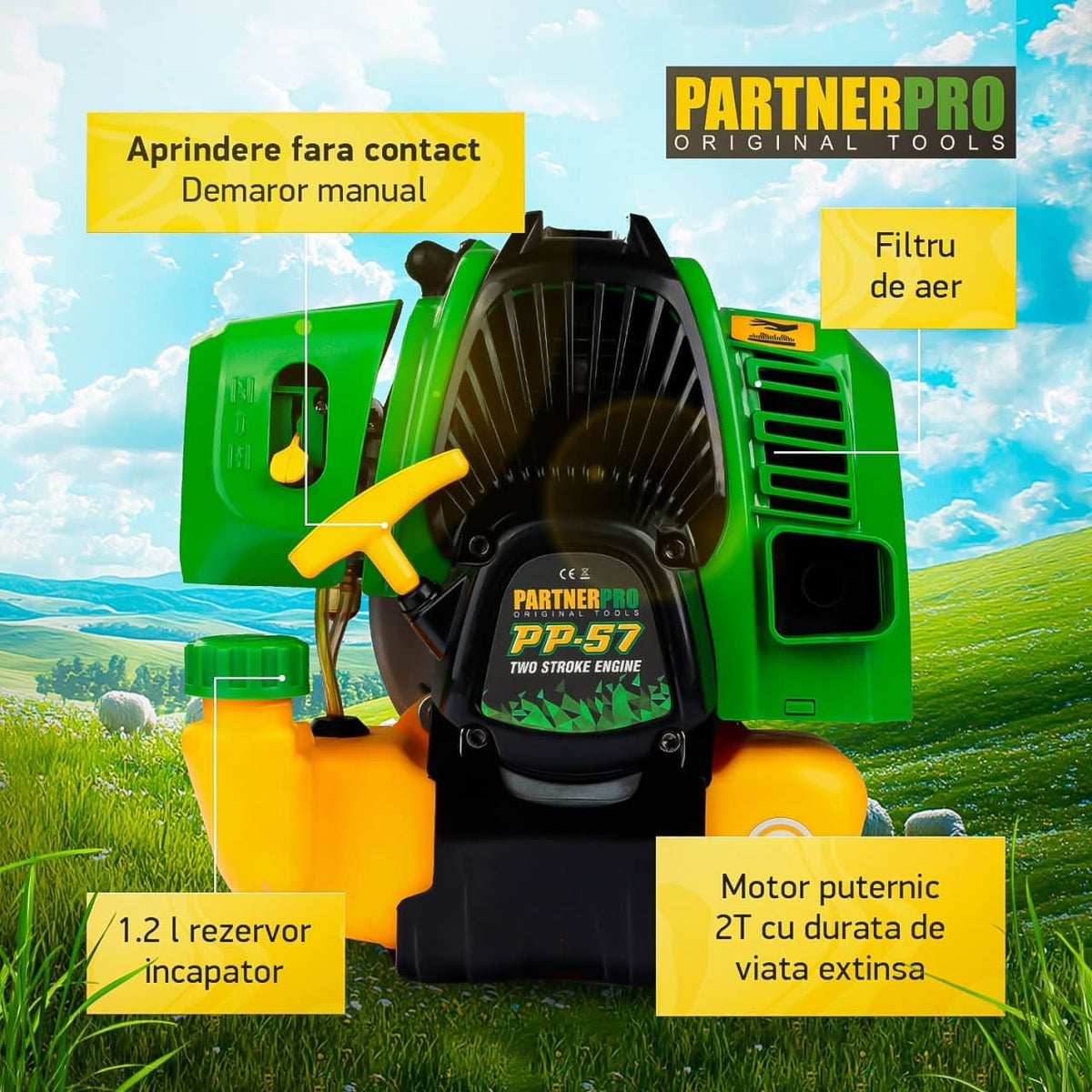 Motocoasa Benzina PartnerPro PP57, 6CP, 52cc, 2T, pentru iarba si tufis