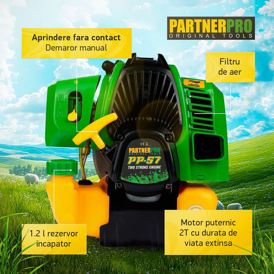 Motocoasa Benzina PartnerPro PP57, 6CP, 52cc, 2T, pentru iarba si tufis