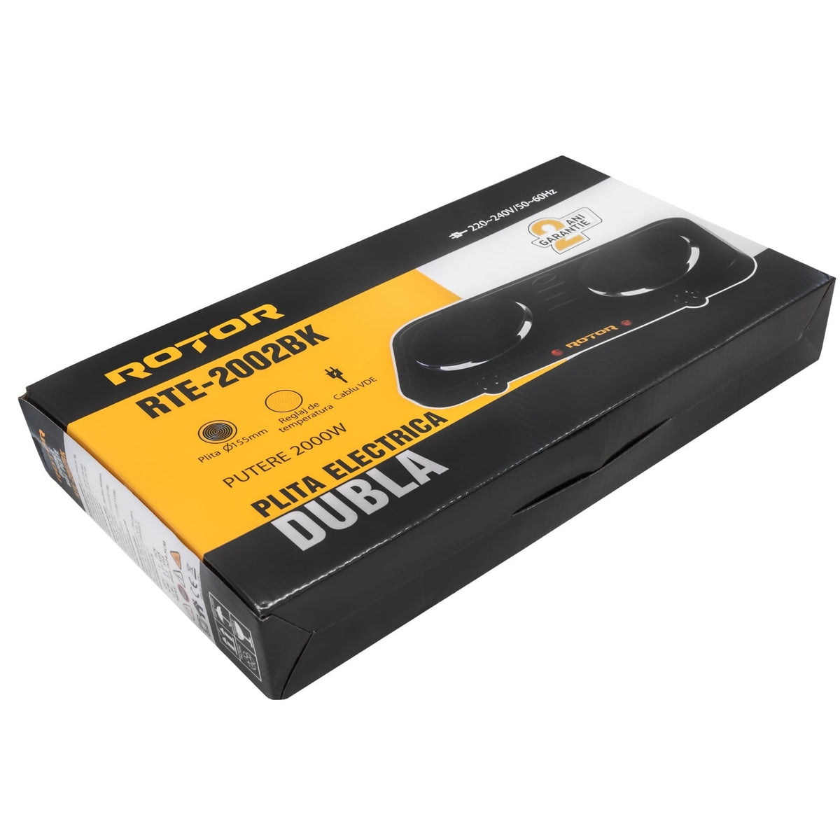 Plita electrica dubla ROTOR RTE-2002BK, 2000 W, 2 x Ø155 mm