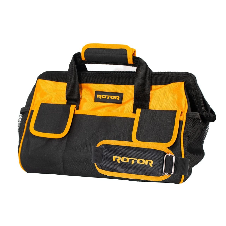 Geantă textilă pentru scule 16", 21 buzunare, deschidere largă, ROTOR R-TB0216
