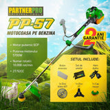 Motocoasa Benzina PartnerPro PP57, 6CP, 52cc, 2T, pentru iarba si tufis