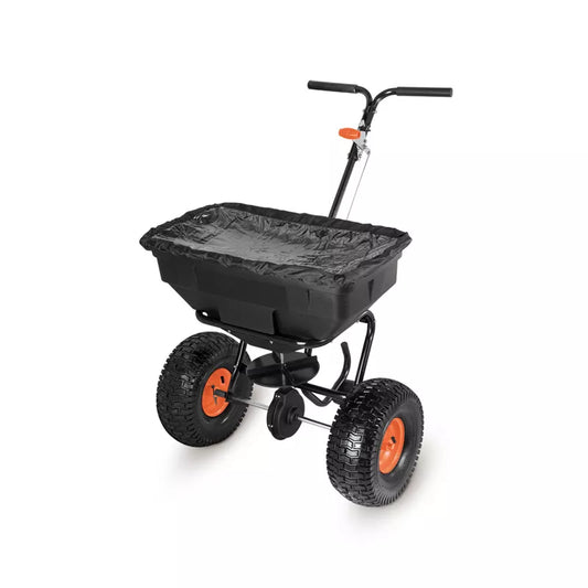 Distribuitor manual ZEP DM-60 PROFI pentru insamantare si fertilizare gazon, 60L, 56 kg, latime 3-3.6 m, roti pneumatice 15", prelata inclusa