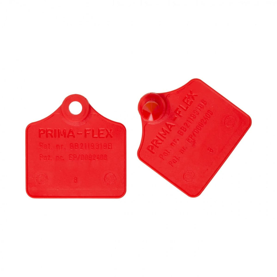 Set 25 perechi crotalii ovine Prima-Flex rosu 4.4x4.6 cm plastic rezistent