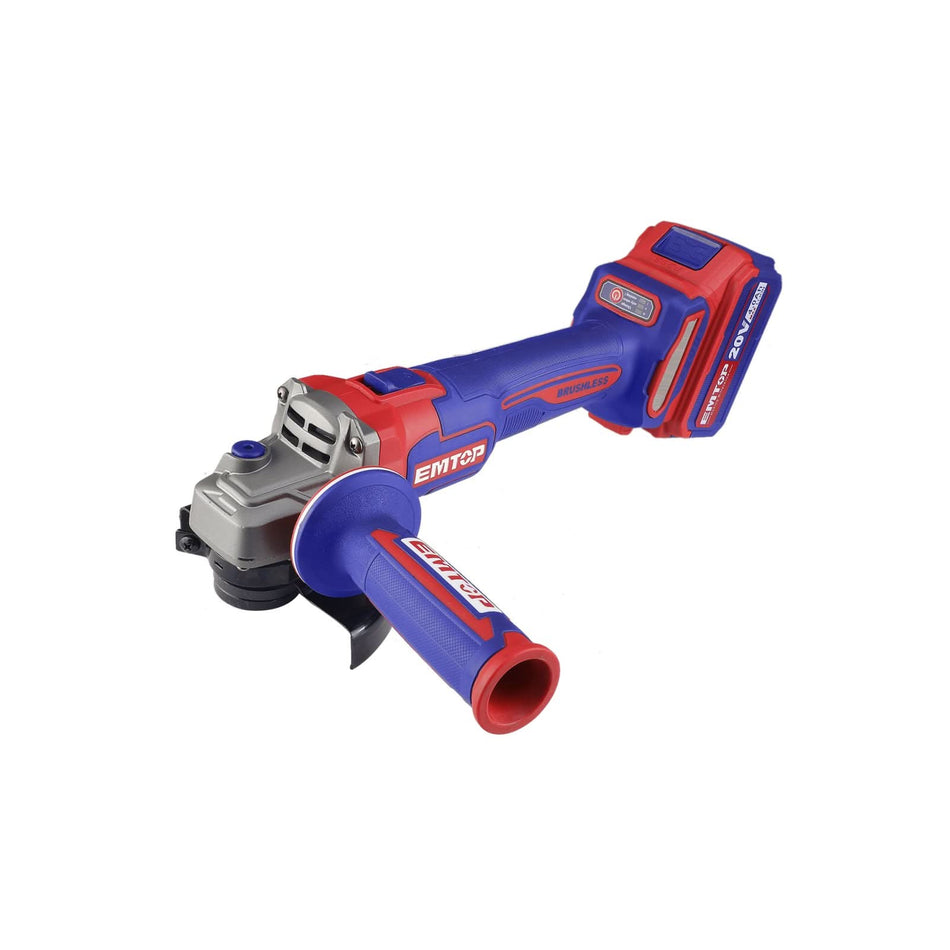 Polizor unghiular cu 2 acumulatori 4.0Ah, motor brushless, 115mm, 10 discuri incluse - ELAG211542, EMTOP