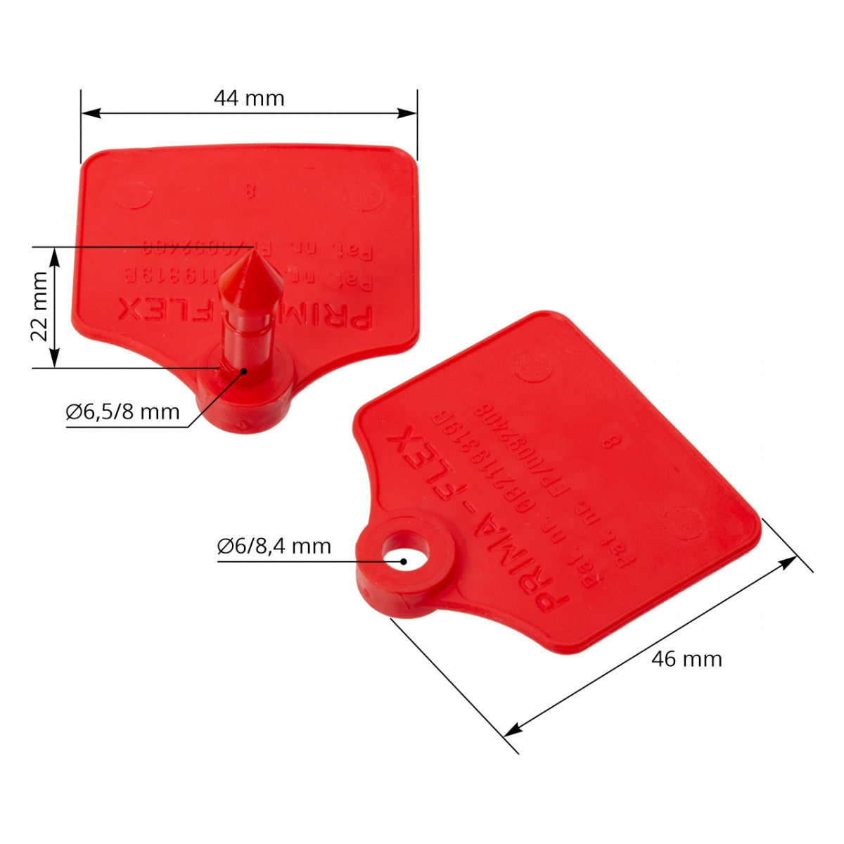 Set 25 perechi crotalii ovine Prima-Flex rosu 4.4x4.6 cm plastic rezistent
