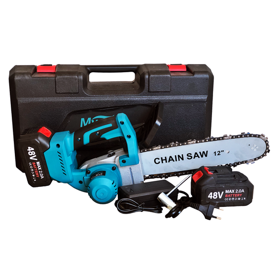 Drujba cu acumulatori 48V 2Ah lama 34cm lant 12m/s 2 baterii incarcare 180min Mustang