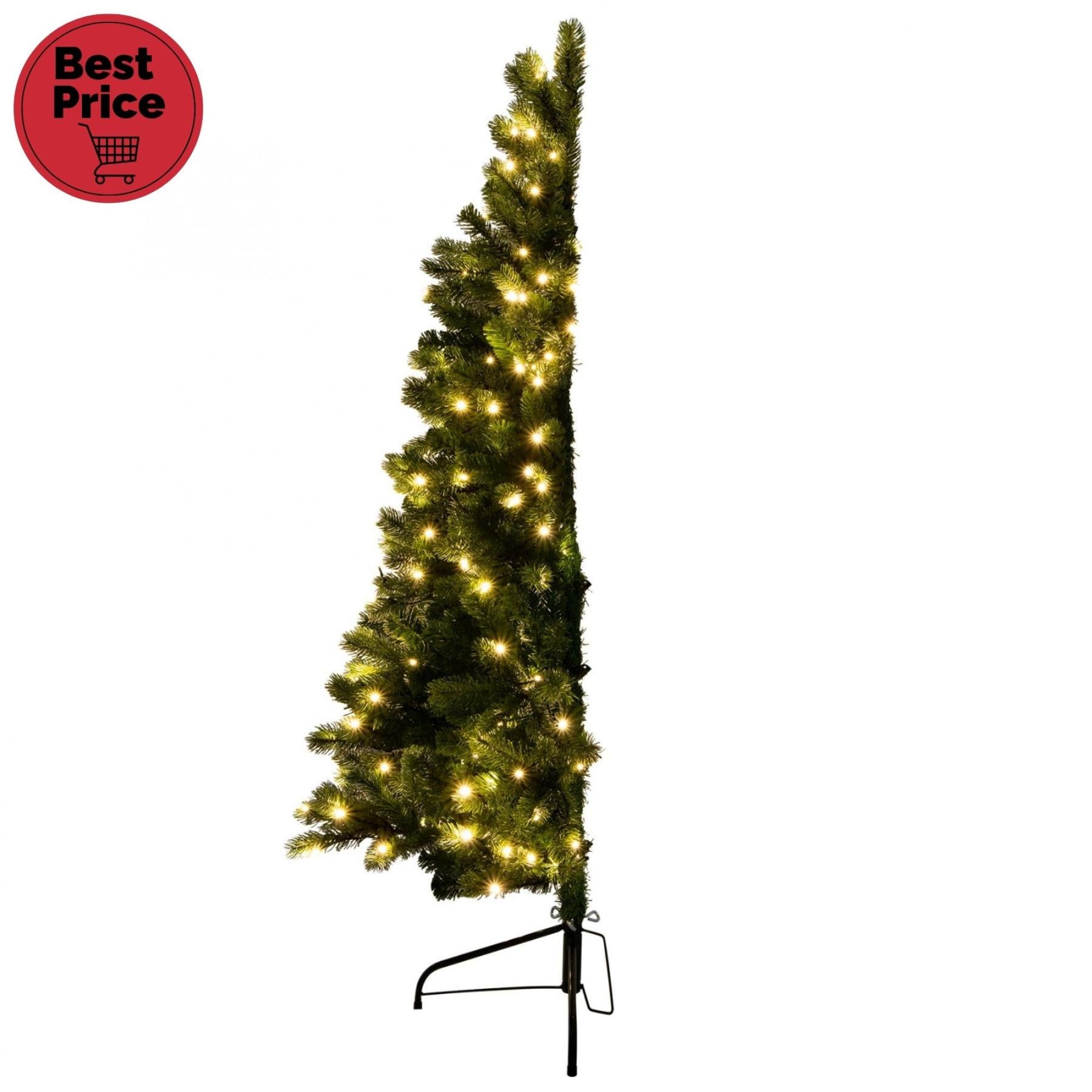 Brad Artificial cu LED Alb Cald, 150 cm, Model Slim de Perete, Ace 3D+2D, Talpa Metalica – KMF7/150