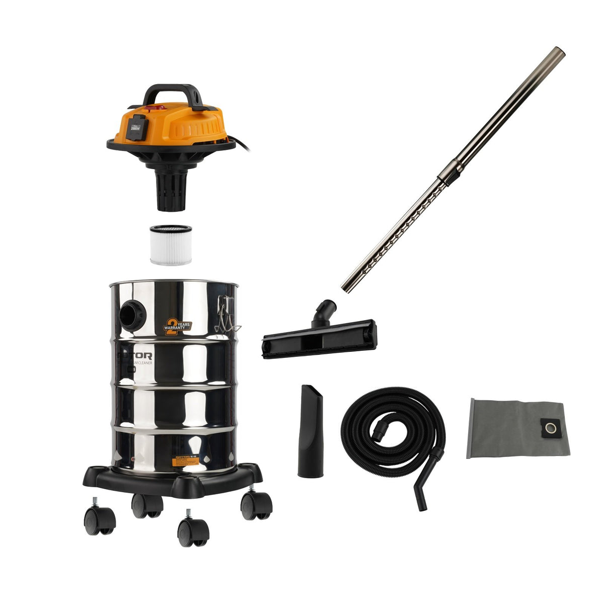 Aspirator umed-uscat ROTOR RC-195, 1400W, putere de aspiratie 19 KPA, rezervor 30L, accesorii incluse