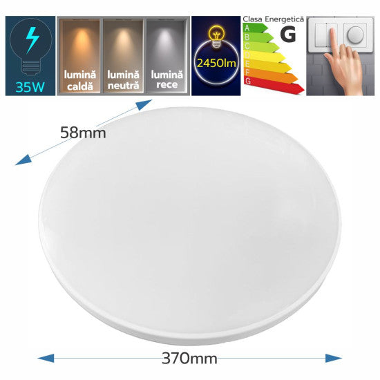 Plafoniera LED ECO IP40 Rotunda Alba 35W, 2450 lm, Ø370 mm