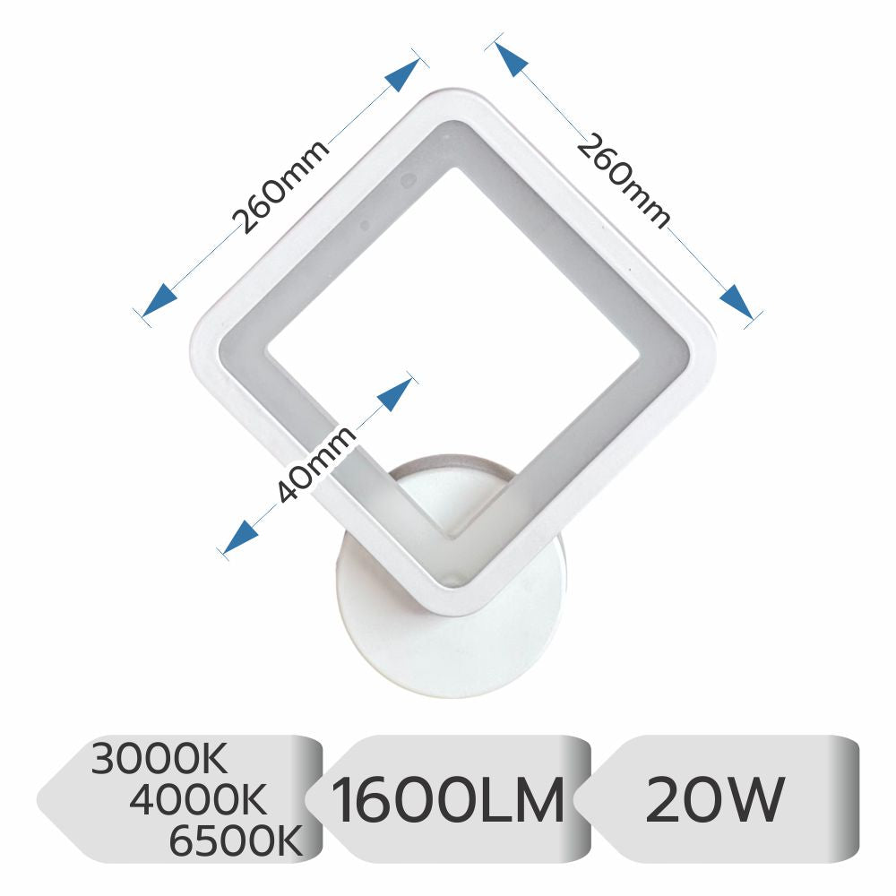 Aplica LED Hebe ajustabila, 20W, 1600 lm, 260x260x40 mm
