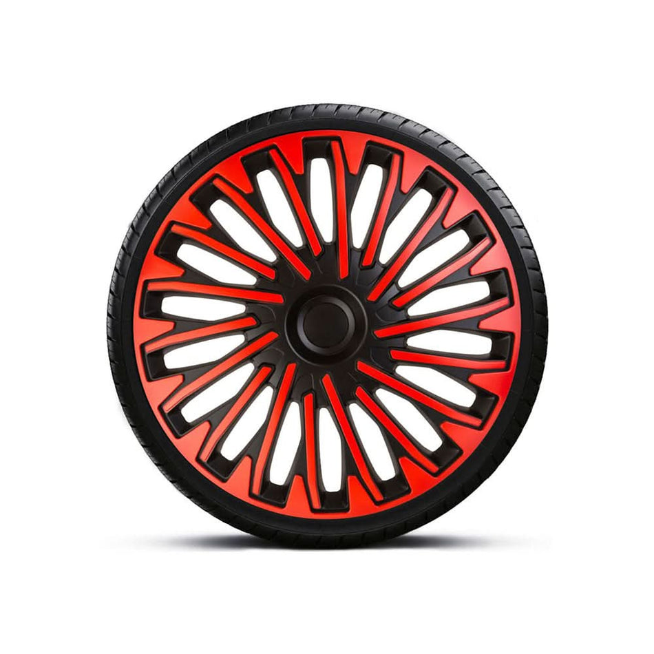 Set 4 capace roți universale 15 inch Roșu-Negru cu inel negru Soho, material plastic ABS