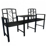 Set mobilier gradina VivaTechnix VMD-1046, masa si 2 scaune, otel, negru mat, cu orificiu umbrela