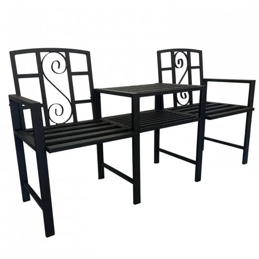 Set mobilier gradina VivaTechnix VMD-1046, masa si 2 scaune, otel, negru mat, cu orificiu umbrela