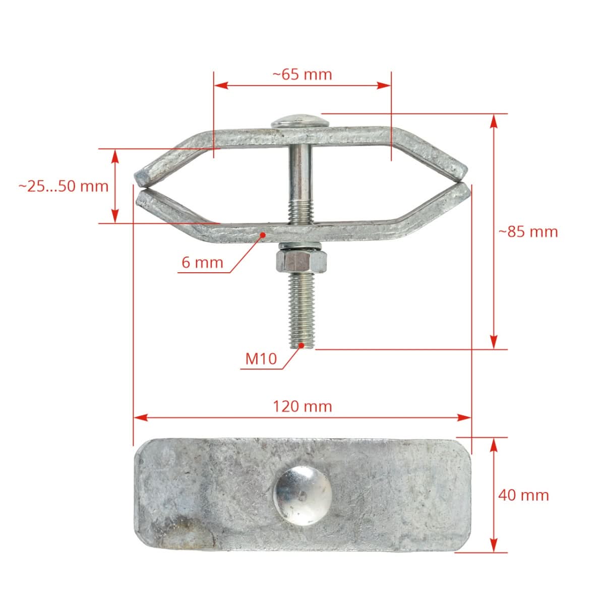 Conector pentru panouri de pasune cu chenar metalic, otel galvanizat, surub M10