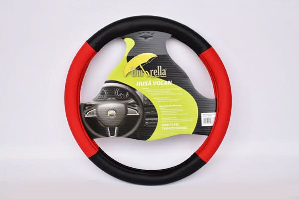 Husa volan piele ecologica, rosu-negru, 37-39 cm