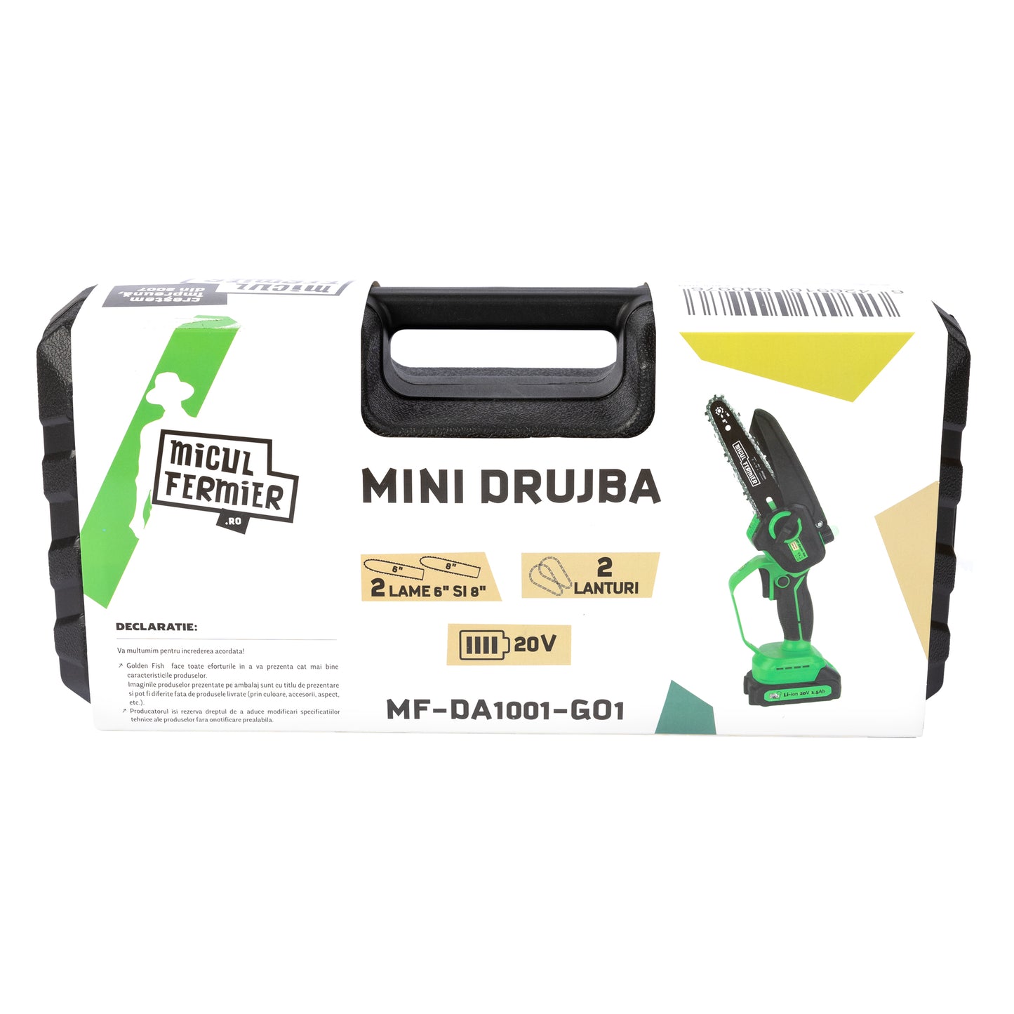 Mini Drujba Micul Fermie, cu 2 lame 6" si 8", 2 lanturi MF-DA1001-G01, 20V, 1.5Ah