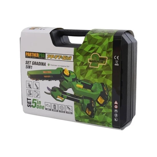 Set foarfeca de gradina si fierastrau cu lant PARTNERPRO PP-FF 5 IN 1, 2 x 20V 2Ah, Brushless