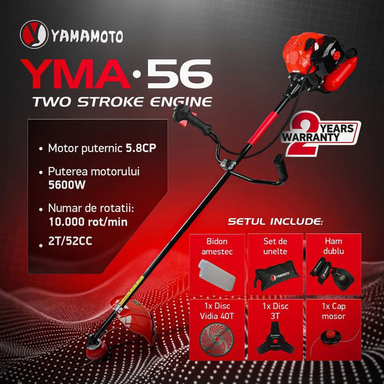 Motocoasa benzina Yamamoto YMA.56, 43cc, 5.8CP, 10000 rpm, motor 2T